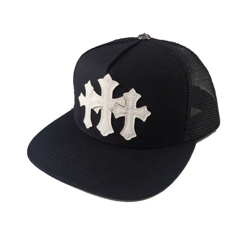 Chrome Hearts Three Leather Crosses Black Cap