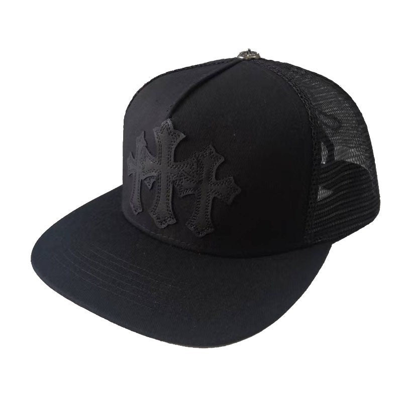 Chrome Hearts Three Leather Crosses Black Cap